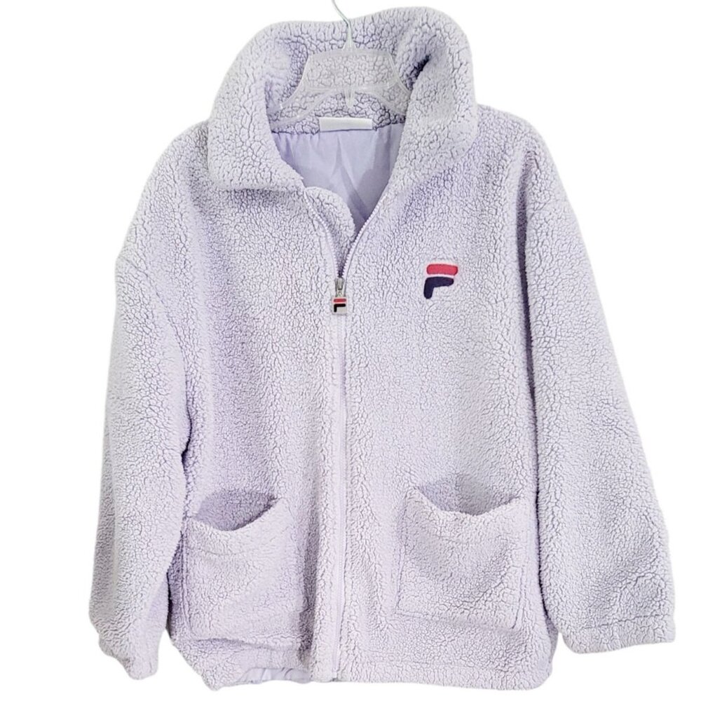 Fila Womens Lavender Diana Teddy Zip Front Jacket Sherpa Long Sleeve Size M